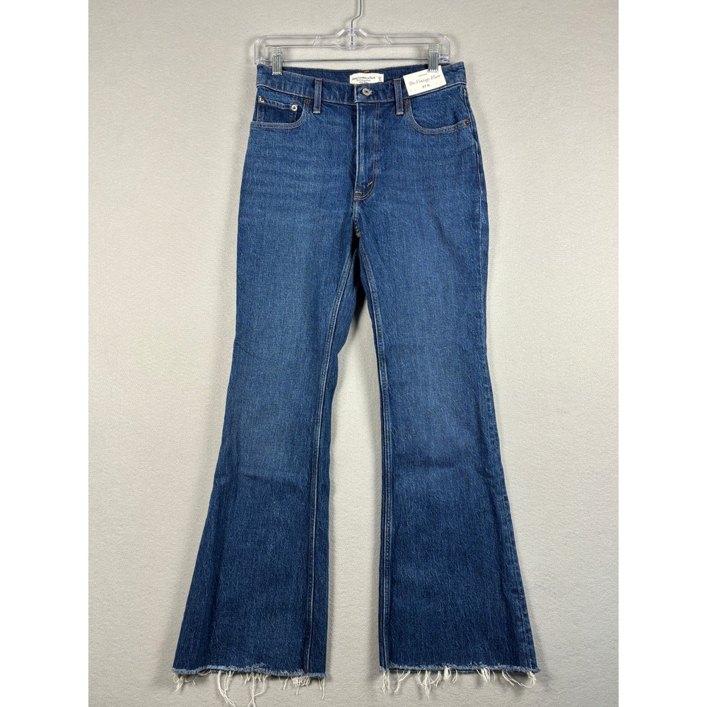 Abercrombie & Fitch The Vintage Flare High Rise Raw Hem Jeans Size 27 4s Blue